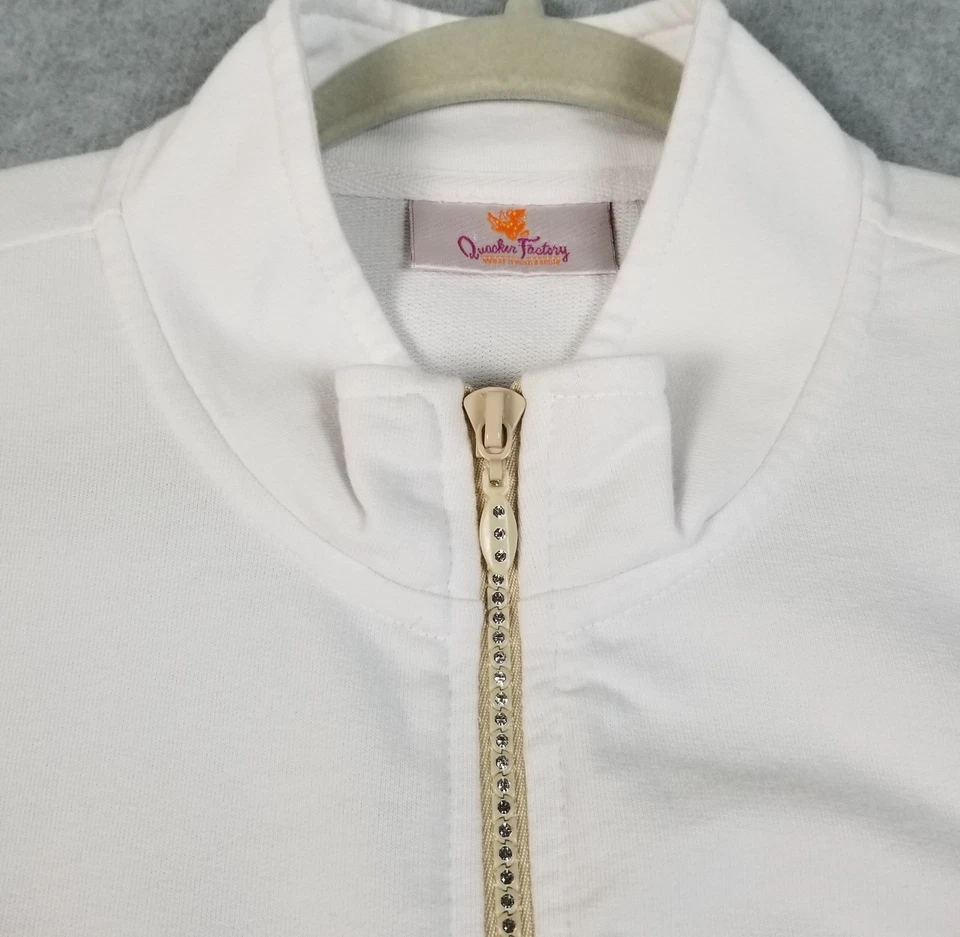 Quacker Factory Vest Women’s Large L White Sleeveless Full Zip Mock Neck Stretch - Image 2 of 4