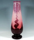 CHARLES SCHNEIDER Art Deco Cameo Glass Vase Dahlias 48.5 CM H
