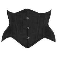 Daisy Corset Top Drawer Black Faux Suede Steel Boned Mini Waist Cincher Corset