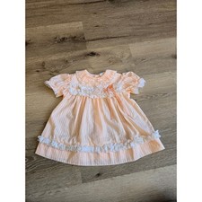 Vintage Bryan Peach Swiss Dot Lace Baby Dress 18M G/598 Made in USA