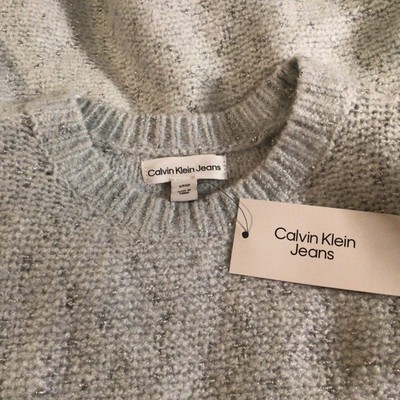 Calvin Klein Jeans SM Shimmery Sweater NEW NWT lite blue Silver Metallic Women s