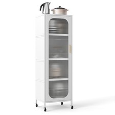 Freestanding Utility Organizer on Wheels w/Adjustable Shelves-White