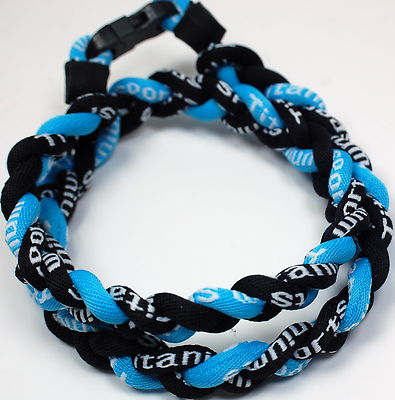 NEW BIG 24'' Rope Titanium Twist Sport Necklace Light Blue Black Tornado Baseball