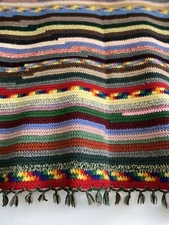 Vintage Hand Crocheted Cotton Afghan Throw Blanket  58”x 39”Multi Color