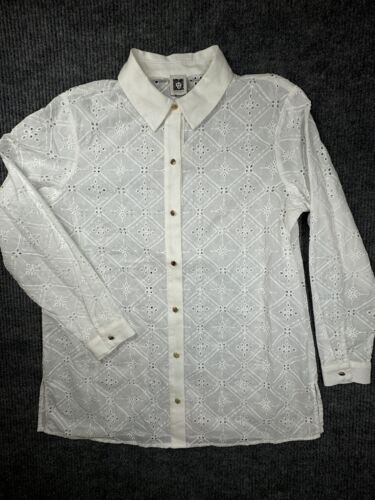 Anne Klein Shirt Women' Large White Long Sleeve Button Front Eyelet Lace New