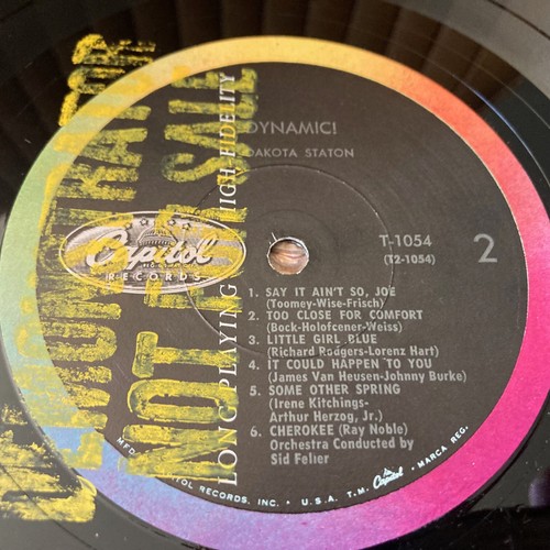 DYNAMIC PROMO DAKOTA STATON VINYL LP RECORD ALBUM CAPITOL SLEEVE T 1054 1958 - Picture 7 of 8