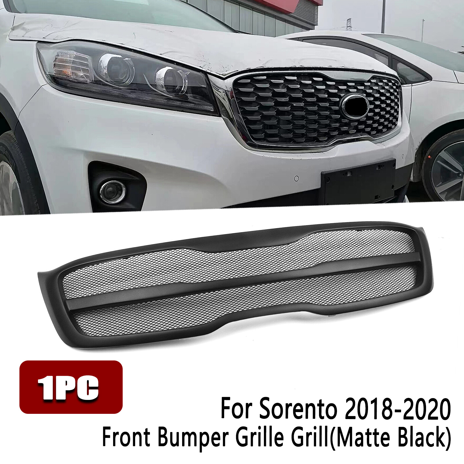 Matte Black Car Front Bumper Grille Grill Mesh Cover For Kia Sorento 2018-2020