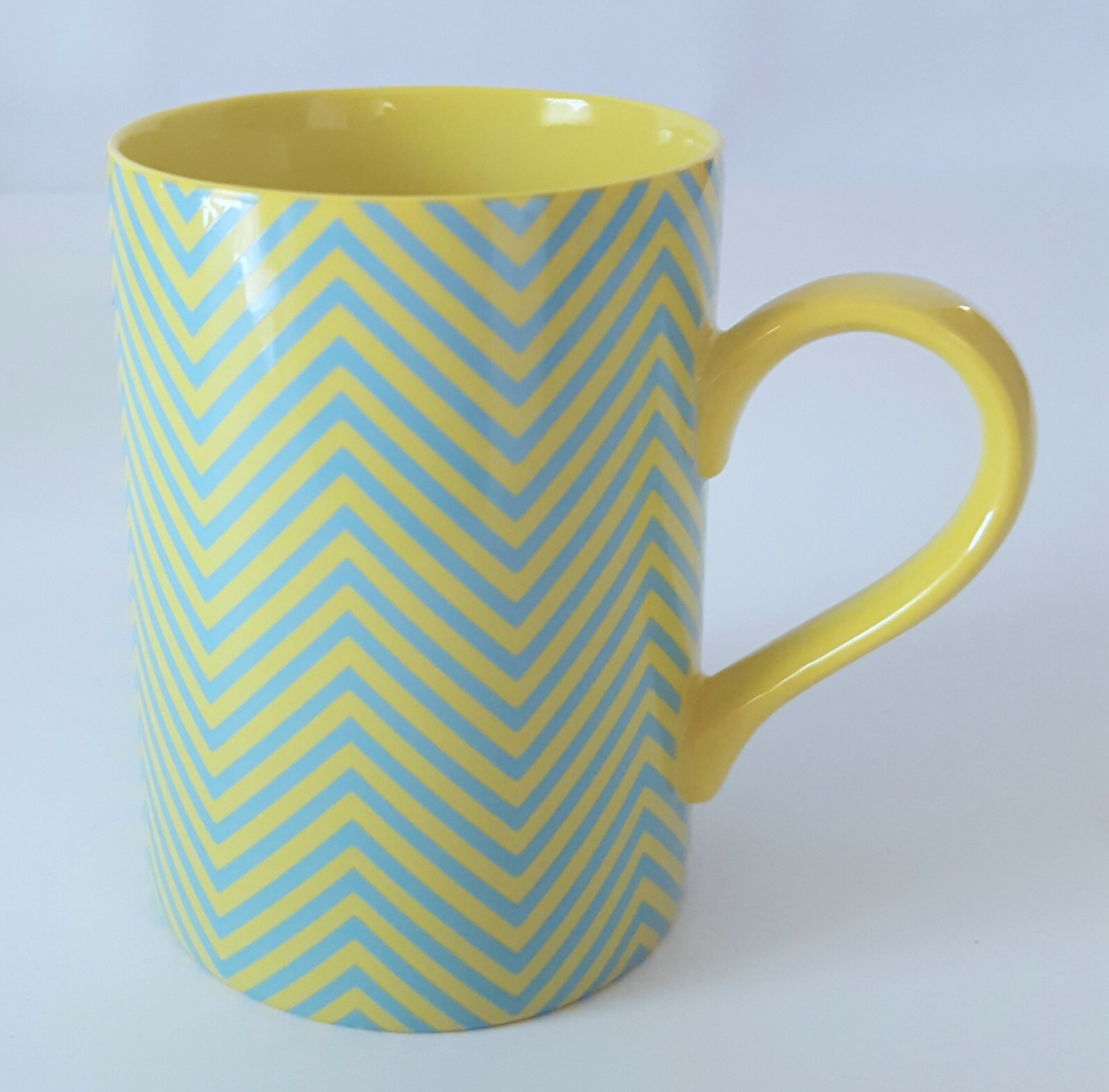  Fitz & Floyd Herringbone Coffee Mug Tea Cup Yellow Turquoise Blue Porcelain