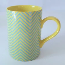  Fitz & Floyd Herringbone Coffee Mug Tea Cup Yellow Turquoise Blue Porcelain