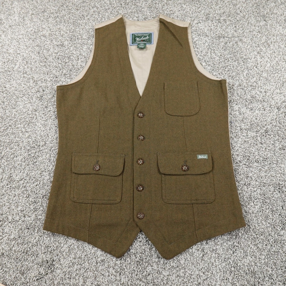 Woolrich Vest Mens S Brown Herringbone Chevron Ruxton Wool Hunting 