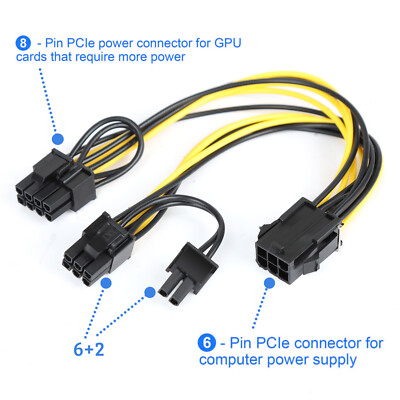 18awg Pci E Express Gpu Graphics Video Card Supply Power Splitter Cable Pci-e Pc