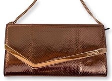 Jimmy Choo "Emmie" Snakeskin Pattern Gold Metallic Leather Clutch Exquisite Rare