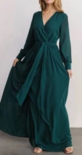 Baltic Born Hunter Green Lydia Long Sleeve Maxi Dress Size XS