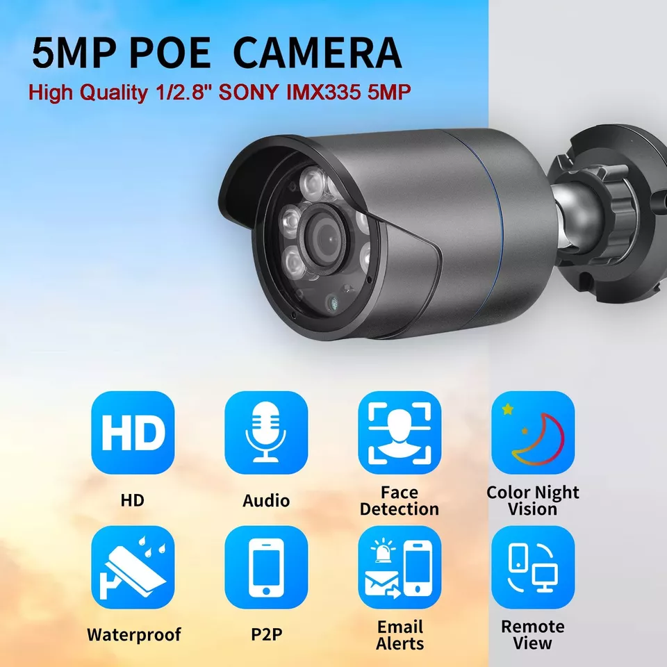 Full Color 1/2.8" SONY IMX335 5MP XMEye Audio Metal IP Camera Bullet Outdoor POE - Image 2 of 4