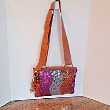 Mimco Australia Rare Leather And Sequin Crossbody Bag Adjustable Strap & Tassel
