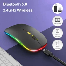 2.4GHz Wireless Bluetooth Optical Mouse USB Rechargeable RGB Mice For PC Laptop
