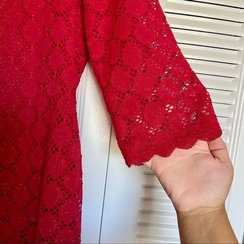Abito donna Ronni Nicole rosso pizzo scintillante lunghezza 16 ginocchio sera semi formale - Foto 2 di 10