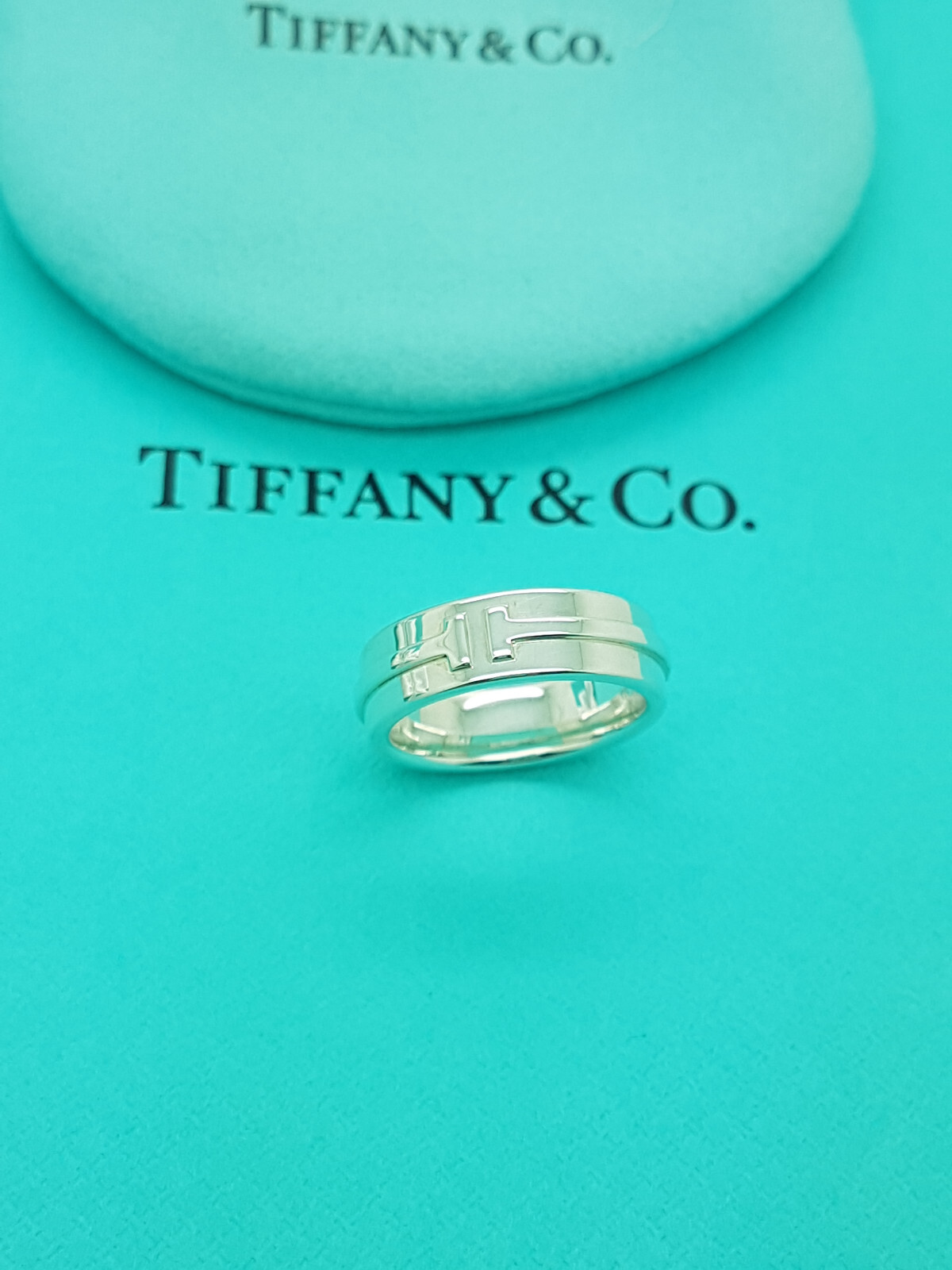Tiffany sterling Silver T Wide Band Ring size L UK, US or