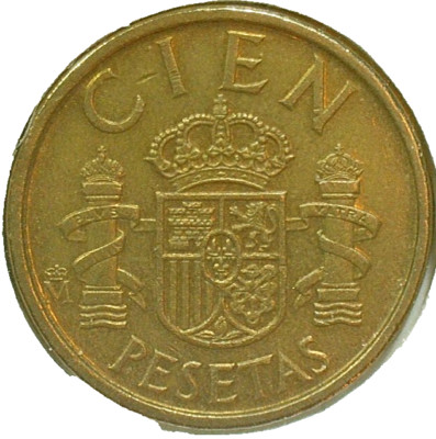 WORLD COIN SALE-1988 SPAIN 100 Pesetas--Aluminium/Bronze Comp. Coin--KM#826