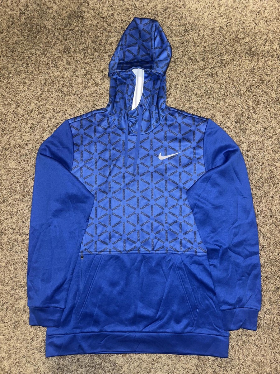 Nike Men's Therma Blue Hexigon All Over Print Logo Fleece Hoodie