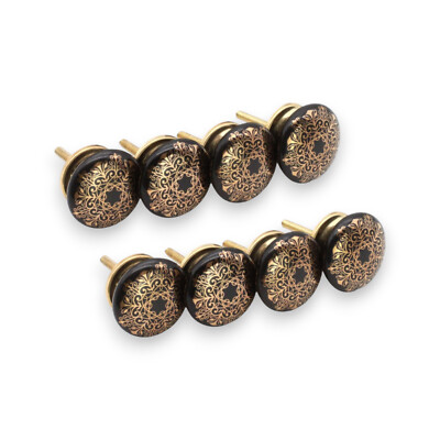 Keramik Schrankknöpfe 8 Set schwarz & gold Blumen Schranktür Ziehgriff Pack