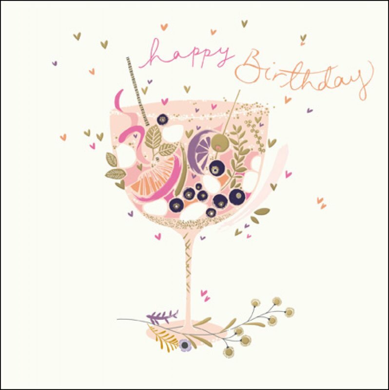 Pink and gold Gin and Tonic Happy Birthday Card - Woodmansterne Greeting Card
