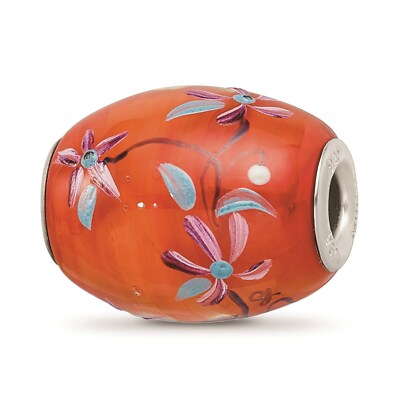 Reflexionsperlen Sterling Silber handbemalt orange floral Fenton Glasperle