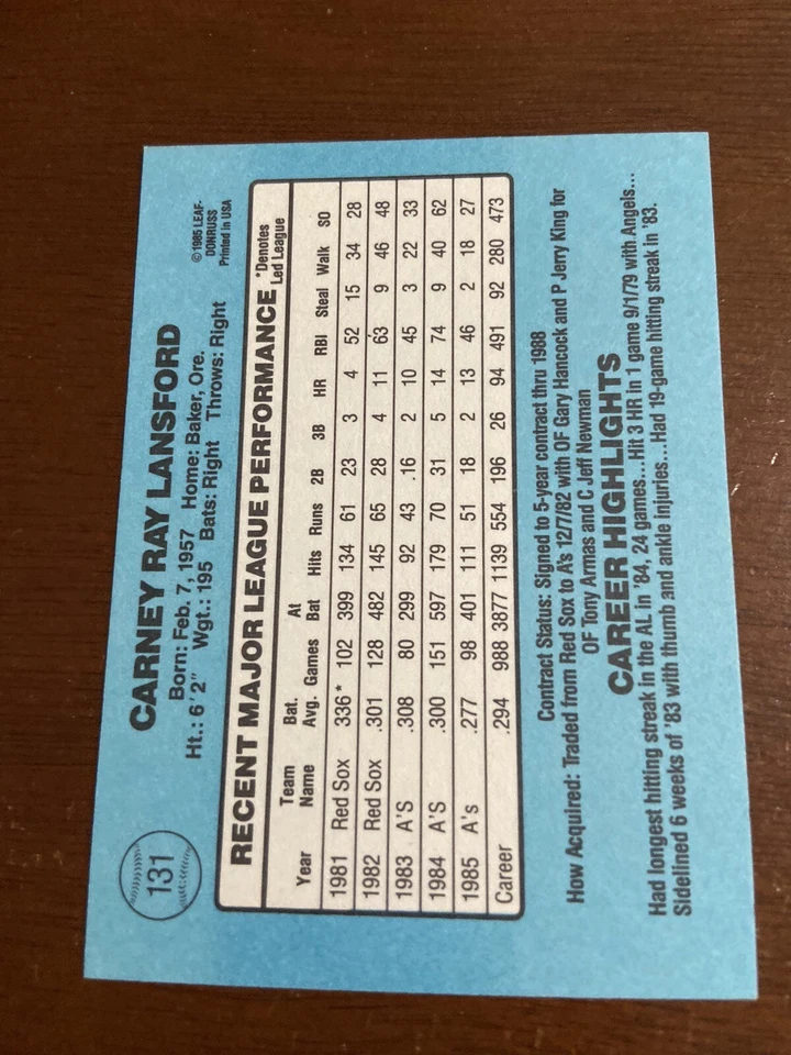 Donruss #131 1986 Carney Lansford autógrafo firmado duro Oakland A’s Foto 2 de 2