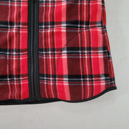 For Cynthia Medium Red Plaid Flannel And Black Sherpa Lined Full Zip Vest - Picture 3 of 18