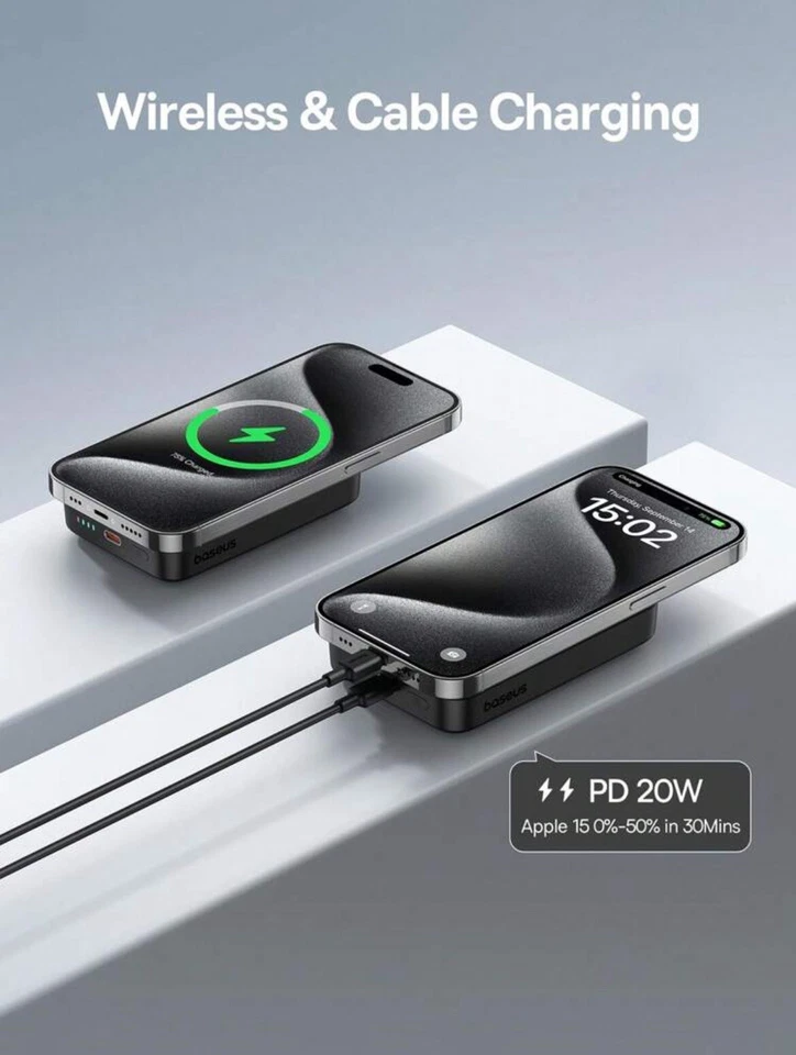 Baseus Magnetic Battery, Wireless Portable Charger 20W USB-C Black Foto 4 de 4