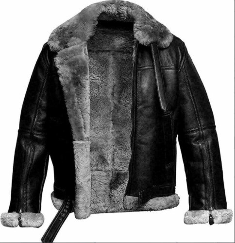MENS RAF B3 AVIATOR SHEEP SKIN LEATHER BOMBER WINTER FLYING PILOT JACKET COAT UK image 5
