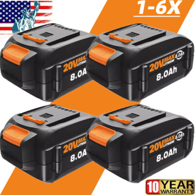 1-6PC 8.0AH For WORX 20V MAX Extend Lithium-Ion Battery WA3520 WA3525 WA3575