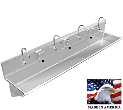 4 USERS 84'' WASH HAND SINK AUTOMATIC ELEC. FAUCET STAINLESS STEEL WASHING SINK