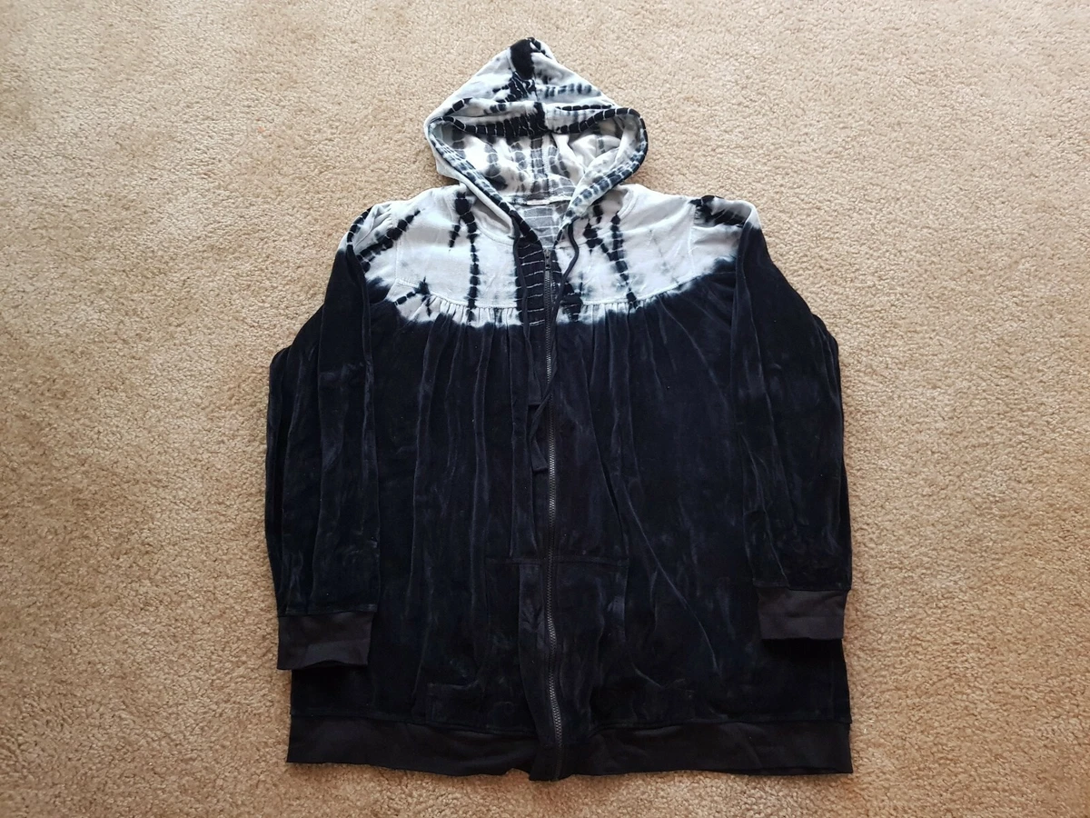 Vintage Black White Tie Dye Velour Track Suit Tracksuit Sweatshirt Mens 2XL