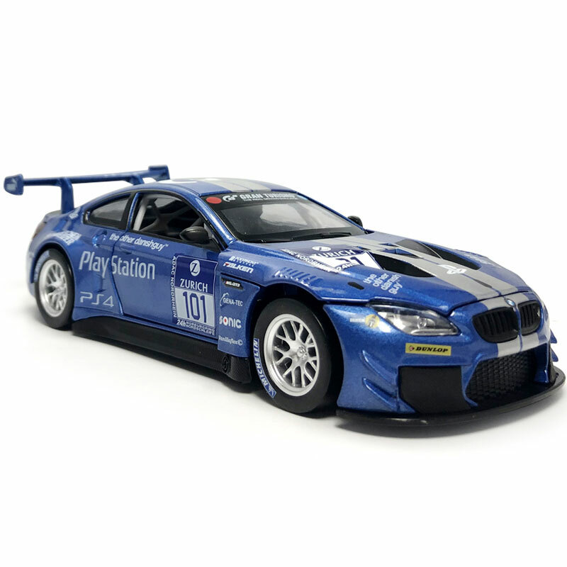 1/32 BMW M6 GT3 Racing Car Model Diecast Toy Cars Light Sound Boys Toys Blue