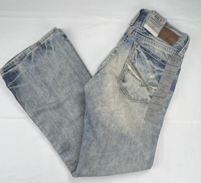 BKE Mens Fulton 20'' Slim Boot Low Rise Distressed Denim Blue Jeans NWT Size 29S