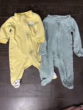 Carter's Yellow Striped Bear  Sage Green Floral Zip PJs 3m, 2pc