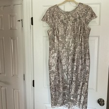 Alex Evenings Women Taupe Sequined Lined Sheath Dress Size 12 Excellent Cond