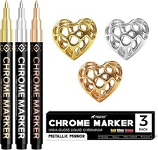 3Pcs Chrome Paint Markers, Permanent Mirror Liquid Chrome Pens for Plastic,