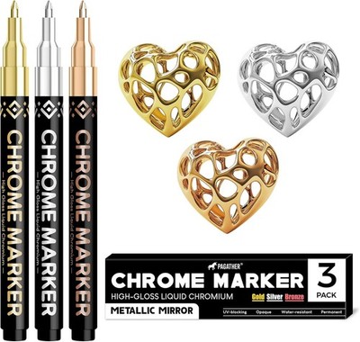 3Pcs Chrome Paint Markers, Permanent Mirror Liquid Chrome Pens for Plastic,