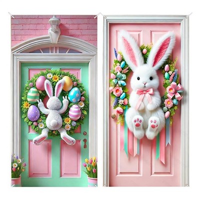Happy Easter Bunny Door Cover Decorations Bunny Easter Eggs Door Banner 