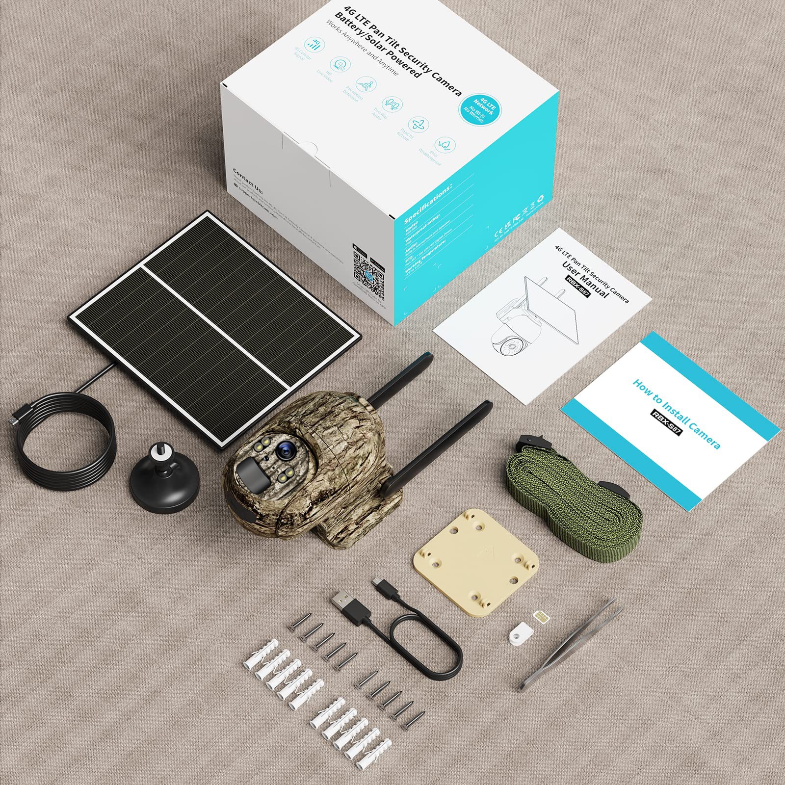 4-Pack Solar Powered 4G LTE Cellular 2K PTZ Trail Camera Hunting Cam + SIM Card