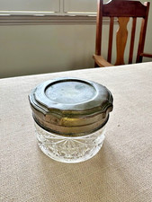 Vintage cut glass vanity or dresser jar with metal lid 6 x 7.5 cm