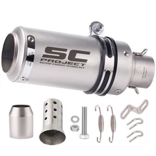 Slip-on 51mm 2" Universal Motorcycle Exhaust Muffler Pipe Tail Tips Silver