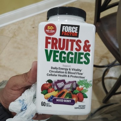 Force Factor Fruits & Veggies Superfood Antioxidants Blood Flow Energy Chews 60