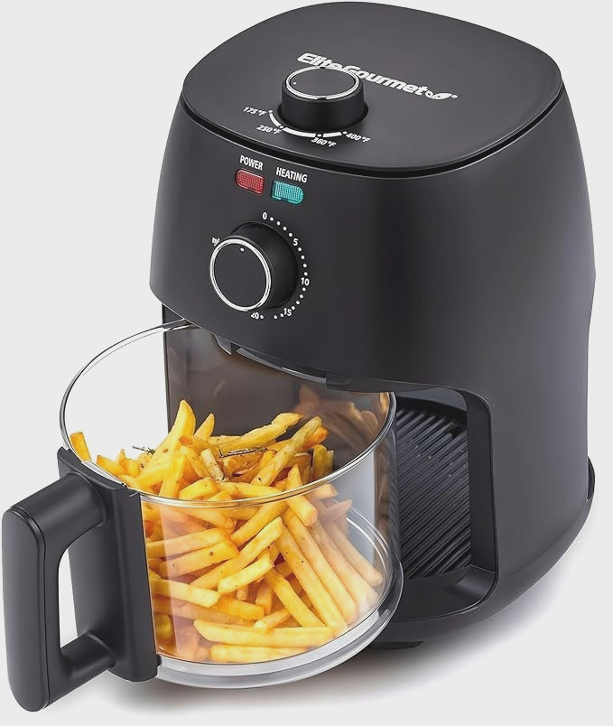 Elite Gourmet EAF2305 Glass Air Fryer, 2.4Qt Capacity, PFAS 