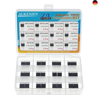 AUKENIEN Mosfet Transistor Set 12 Werte 24 Stück IRFZ44N IRF510N IRF520N 