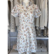 Love Tree Women's Size S White Floral Button Fit & Flare Shirt Dress #0160