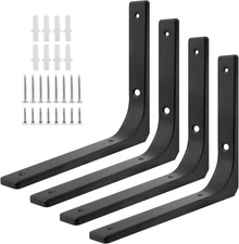 4pcs Black Metal Shelf Support Angle L Brackets, 10 x 8 Inch Wall Mounted Floati