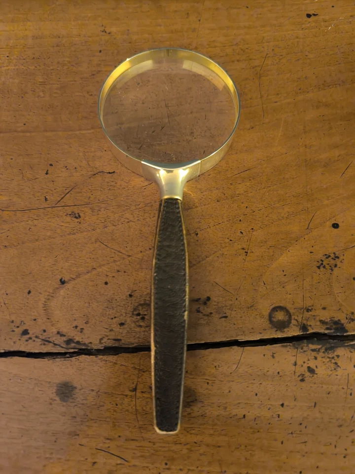 Ancienne Loupe Cuir Et Laiton - Photo 2/4